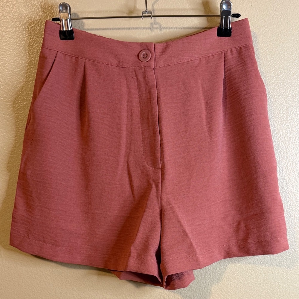 Zenana Womens High Waisted Pleated Shorts Dusty Rose Pink Size M